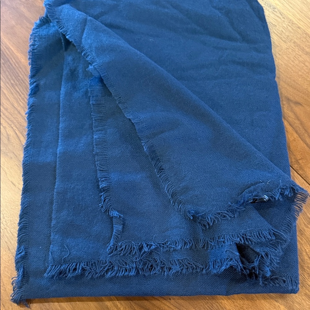 Fringed Navy Blue Blanket Scarf/Pashmina